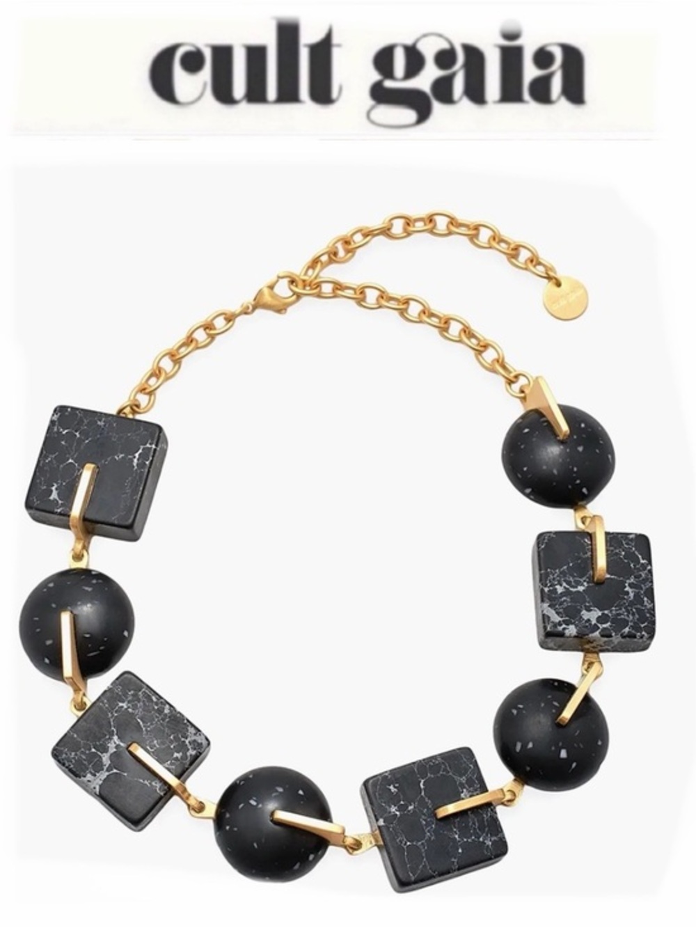 Cult Gaia Laguna Goldtone Resin Choker Statement Black Marble-Link Necklace NWT